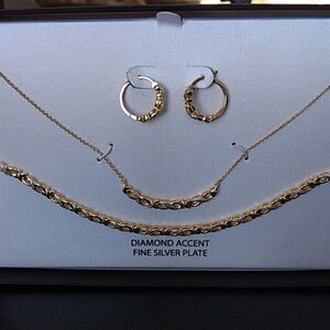 Diamond accent fine silver plated jewelry coordinating set